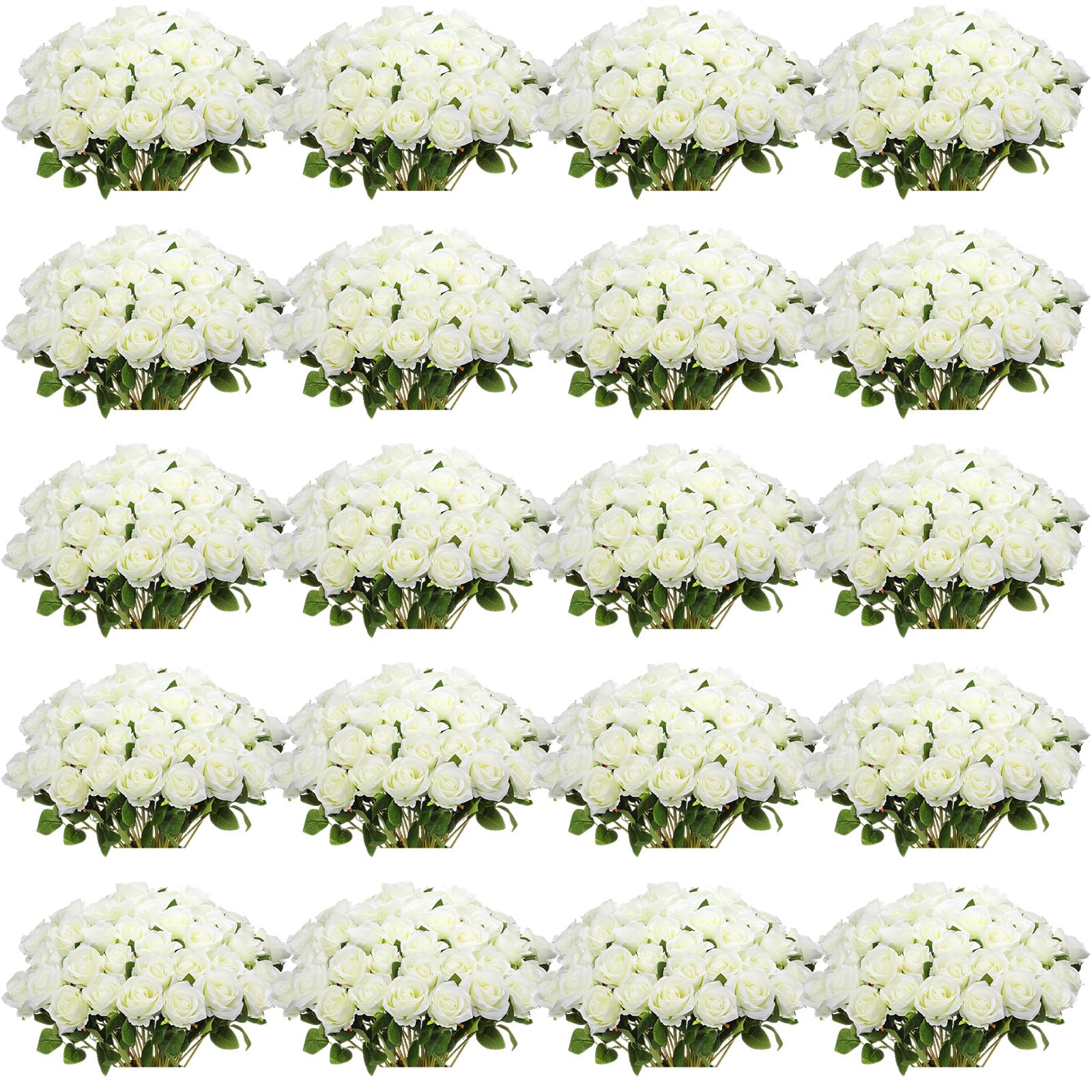 Photo 1 of Tigeen 150 Pcs Artificial Rose Flowers Bulk, Fake Silk Roses Realistic Long Stem Flower Bouquets for Wedding Centerpieces Flower Arrangement Valentine's Day Home Party Décor (White)