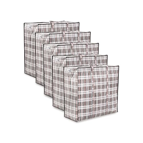 Zuvo Large Laundry Bags with Zip (5-Pack) - Waterproof, Durable, Reusable Storage Solution for Packing, Better than Moving Boxes, 60x50x25 cm