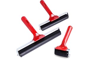 UCEC Brayer Roller, Durable Hard Rubber Roller Brayers, Brayer Rollers for Crafting, Glue Roller Paint Brushes for Printmaking Stamping Gluing (2.4”, 5.9”, 7.9”), 3 Pack