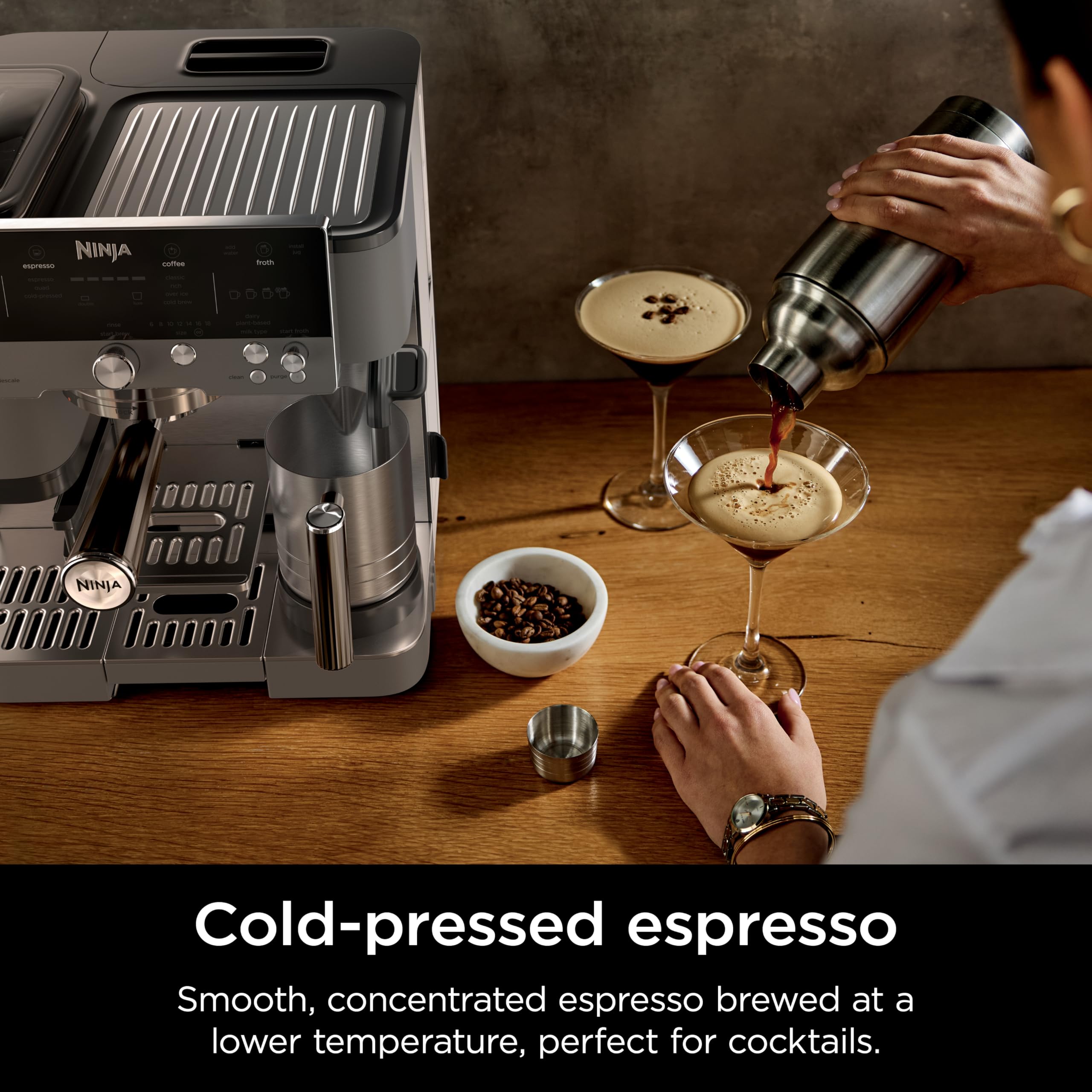 Ninja Luxe Cafe Premier Series, máquina de café expreso, café por goteo, preparación fría rápida, molinillo integrado, espumador manos libres, con caja de golpe, filtro de agua, tabletas de limpieza, descalcificador, ES601GM