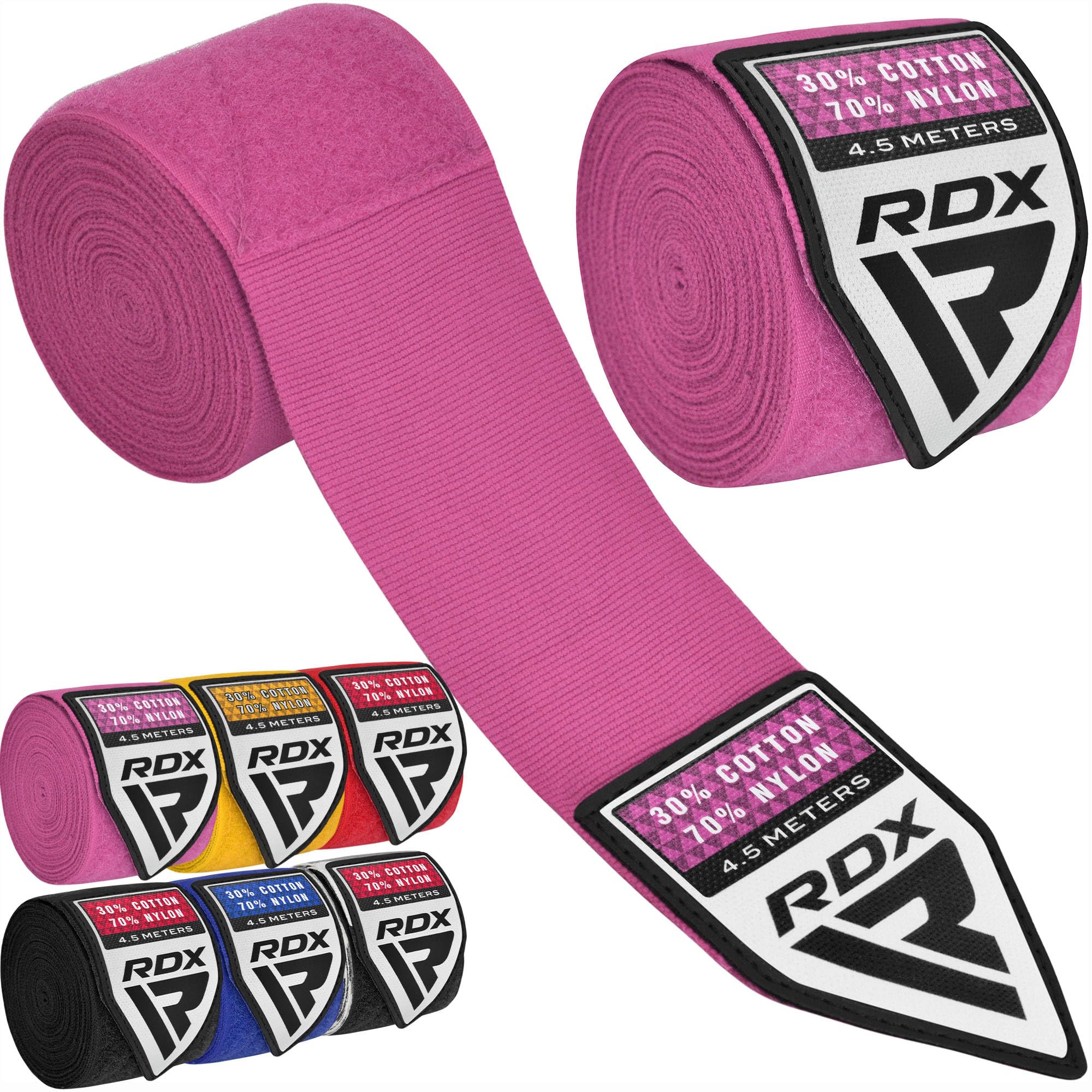 RDX Boxing Hand Wraps 4.5M / 180 Inches – Mexican Style Semi-Elastic MMA Inner Gloves - Wrist Support for Muay Thai, Kickboxing, BJJ, Karate - Thumb Loop & Hook and Loop Closure - Cotton & Nylon Blend