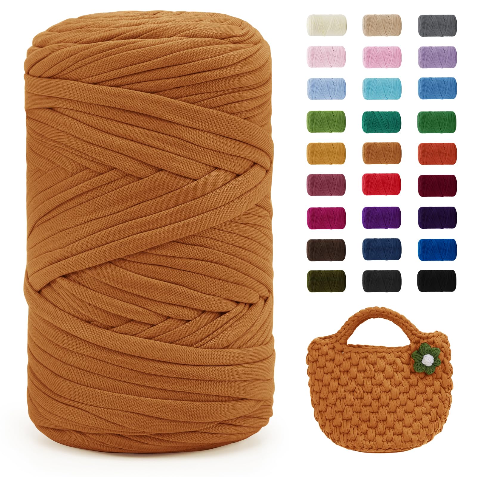 Uiopa Turmeric T-Shirt Yarn, 400g/120m Elastic Fabric Crochet Cloth T Shirt Yarn, Chunky Hand Knitting Polyester Ribbon for Crocheting Bags/Baskets/Rugs, Home Decor, DIY Crafts