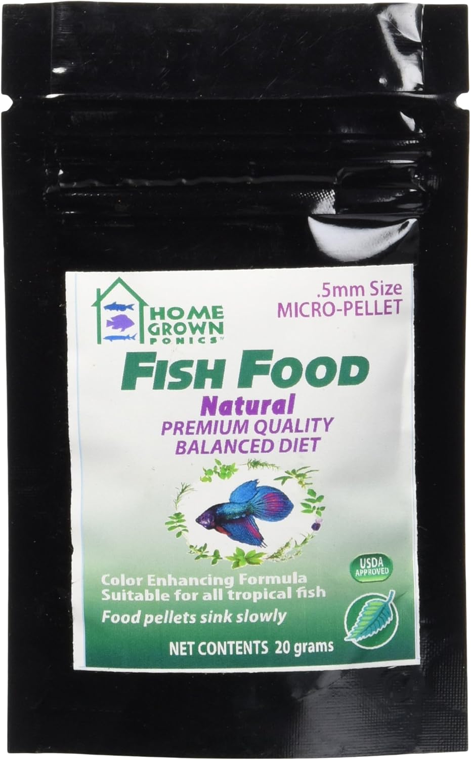 HOME GROWN PONICS Fish Food # 96050 Natural .5mm -20 Gram Bag