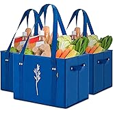 Green Bulldog Reusable Grocery Bags - Heavy Duty Reusable Shopping Tote Bags W/Long Handles, Foldable & Collapsible, Holds Up to 65 lbs - for Kitchen, Picnic 3 Pack