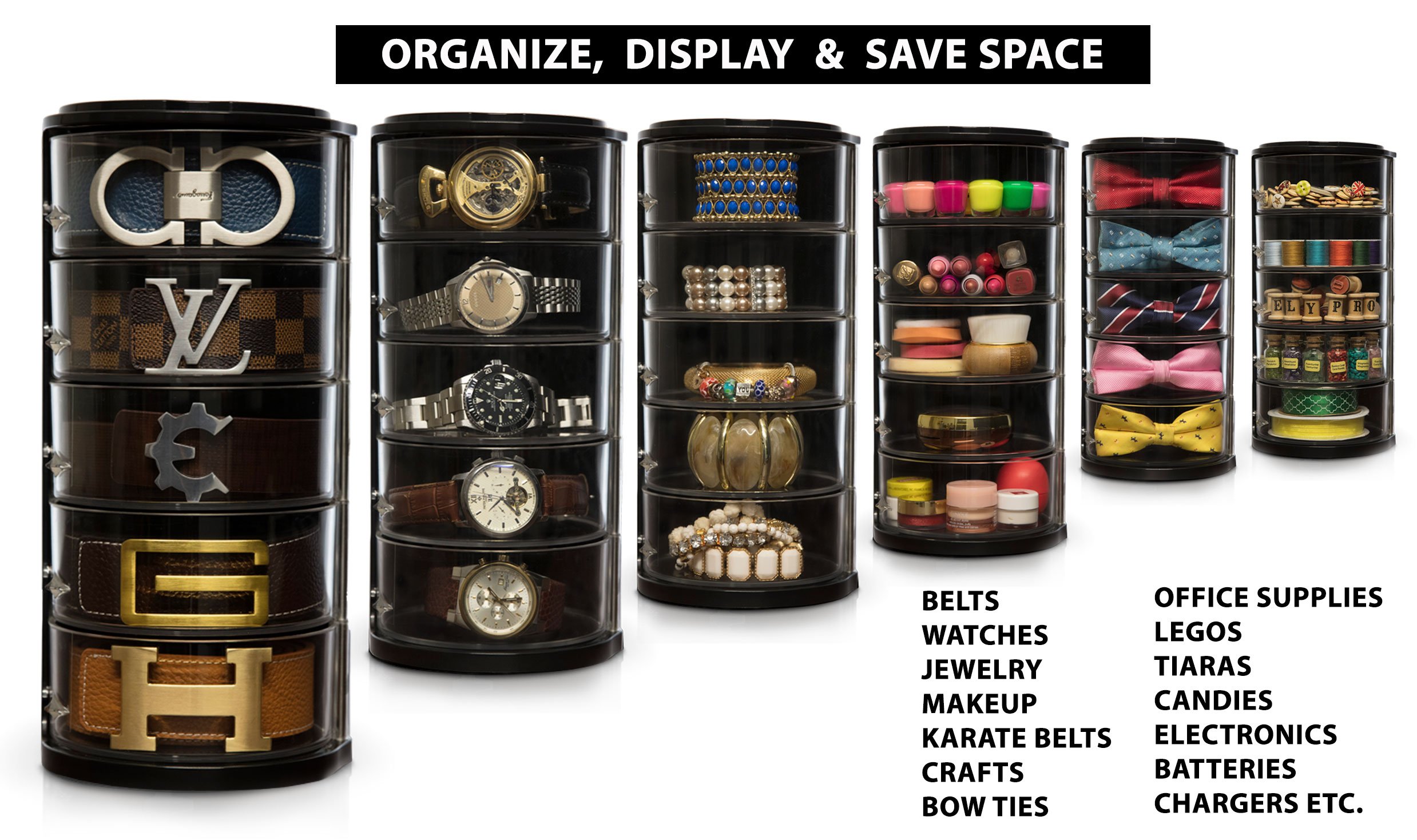 Elypro Belt Organizer Acrylic Organizer Display for Belts, Watch Case