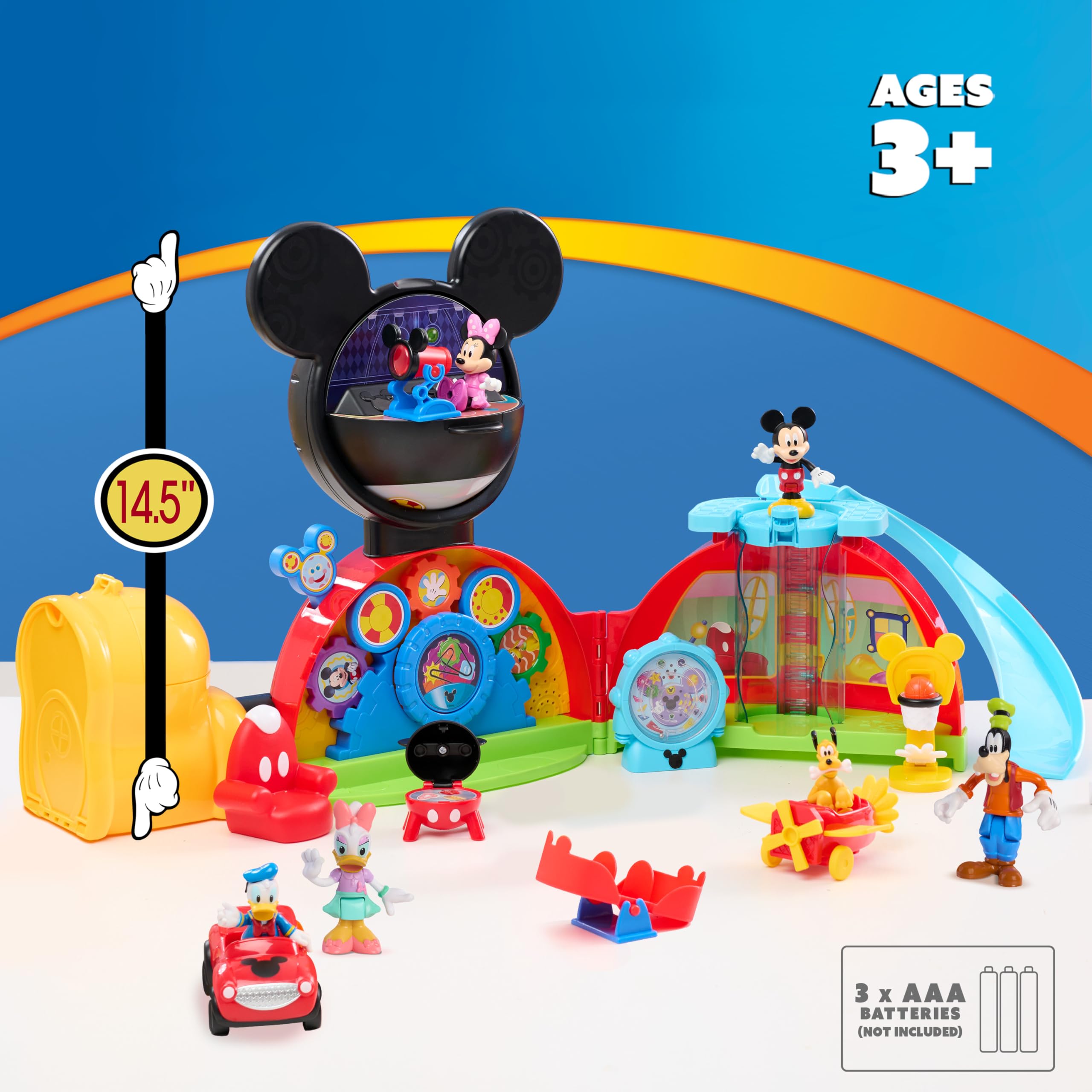 Disney Jr. Mickey Mouse Clubhouse Deluxe 28-inch Playset with 2 Exclusive Bonus Figures and Lights & Sounds, 18-Pieces, 3-inch Articulated Figurine Toys, Ages 3 and Up by Just Play