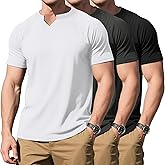Neer 3 Pack Men's V Neck T-Shirts Ribbed Fit Henley Short Sleeve Muscle Tops Raglan 2025 Summer Casual Basic Tee