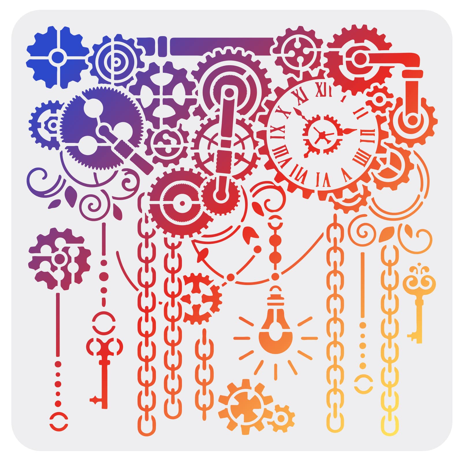 FINGERINSPIRE Gear Stencils 30x30cm Clock Painting Stencil Plastic Clock & Key & Gear Patterns Stencil Steampunk Stencils Reusable DIY Art and Craft Template for Painting on Wood Fabric Walls