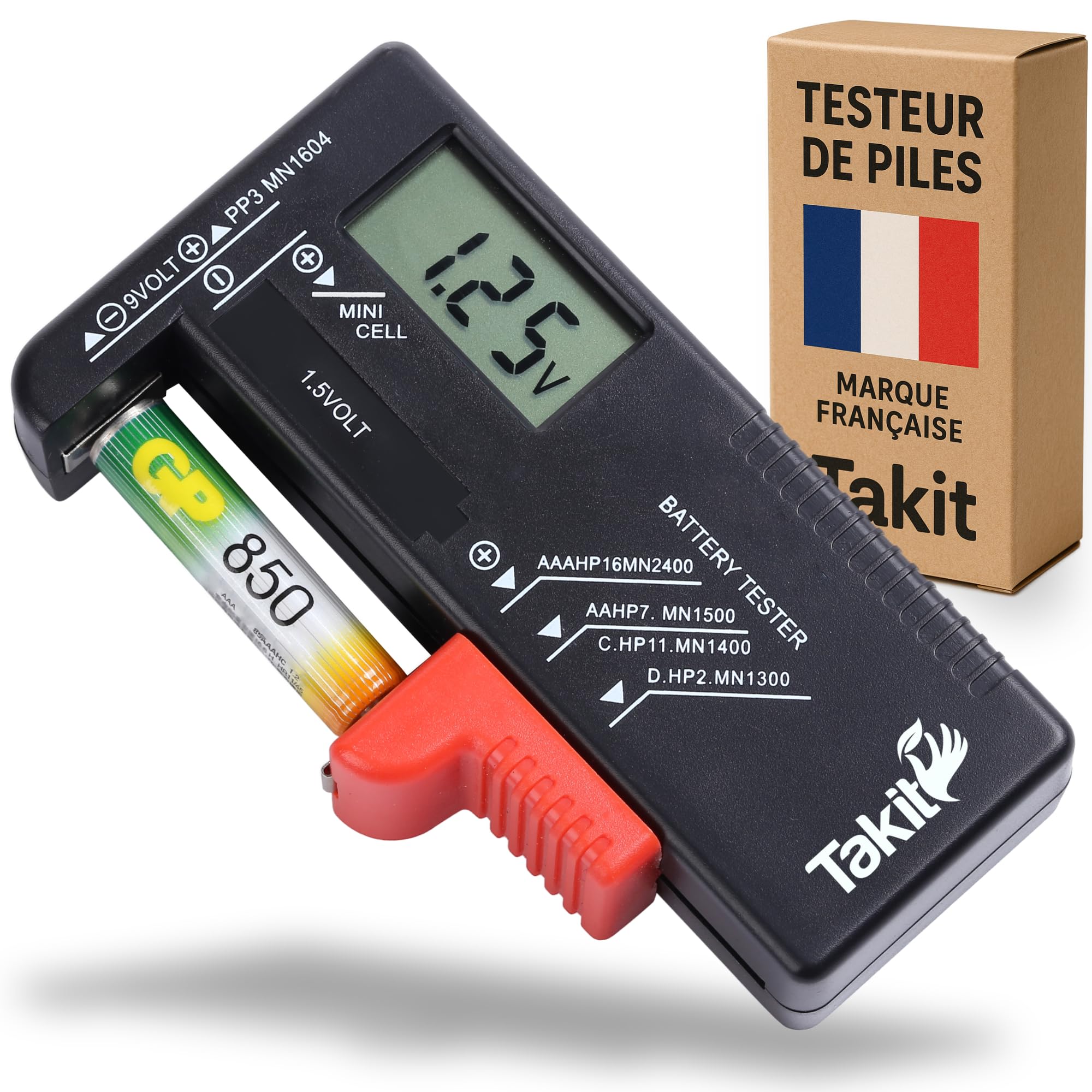 Takit Battery Tester Digital For AA, AAA, C, D, PP3, 9V, 1.5V, Button Cell Batteries - 5 Year Warranty