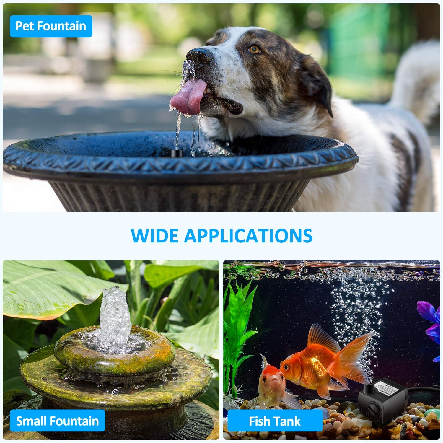 Homasy 80 GPH (300L/H, 4W) Submersible Water Pump, Ultra Quiet For Pond, Aquarium, Fish Tank Fountain, Powerful Water Pump with 5.9ft (1.8m) Power Cord : Submersable Fountain Pump With Cord : Pet Supplies
