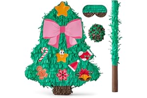 VinTs Christmas Tree Piñata Xmas Tree Decor with Blindfold Stick for Xmas Party Birthday School Activities Game Kid’s Party C