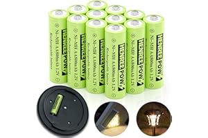 Henreepow Rechargeable AA Batteries, Ni-MH Double A Solar Batteries High Capacity 1.2V Pre-Charged for Outdoor Solar Lights, String Lights，Pathway Lights(AA-800mAh-12pack)