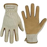 HANDLANDY Gardening Gloves for Women, Breathable Ladies Leather Garden Yard Gloves Best Gift for Gardeners