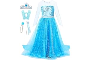 ESVAIY Girls Princess Elsa Dress Costume - Halloween Birthday Party Dress Up for Toddler Girl Kids 3t 4t 5t 6t 7t 8t