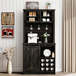 4ever2buy Farmhouse Coffee Bar Cabinet with Sliding
