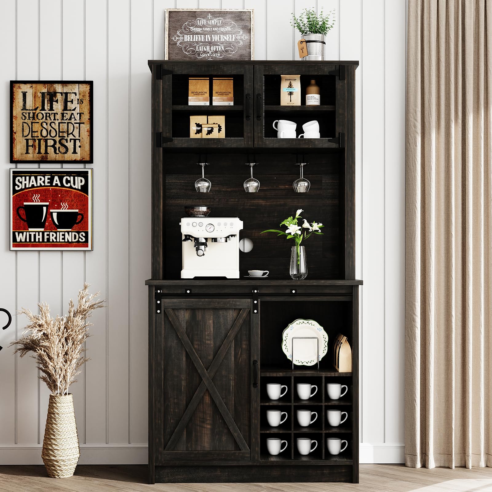 4ever2buy Farmhouse Coffee Bar Cabinet with Sliding