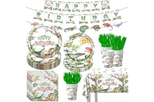 GREHUMOR Reptile Snake Birthday Party Supplies Reptile Tableware Serves 20 Lizard Party Paper Plates Napkins Set Jungle Swamp Snake Tablecloth Tableware Kit for Baby Shower Decorations