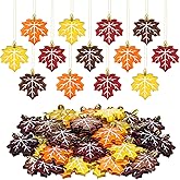 Zeyune 24 Pcs 24 Pcs Thanksgiving Maple Leaf Ornaments for Small Tree Fall Leaves Hanging Pendant Harvest Autumn Decoration for Tree Home Party Supplies (Classic Maple)