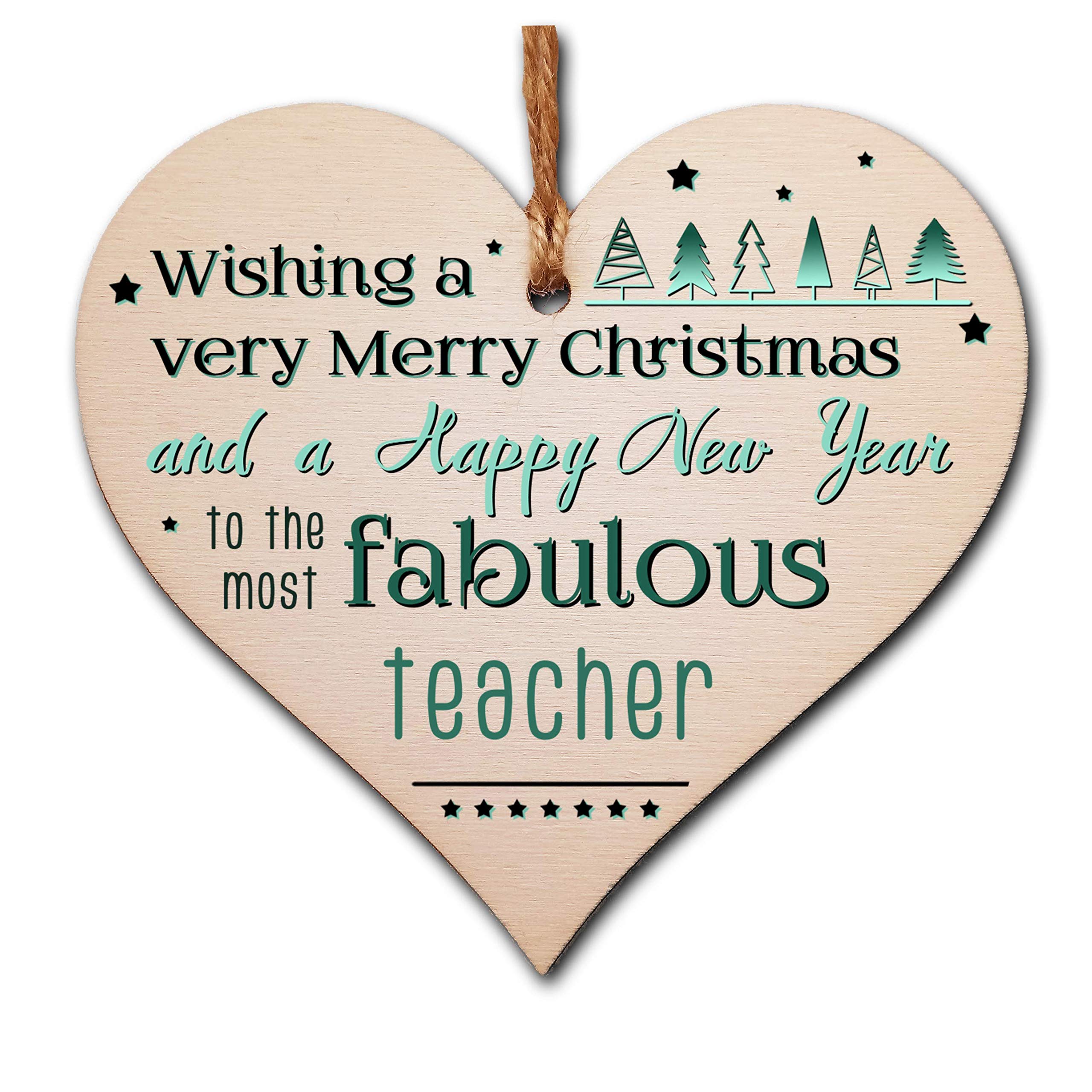 The Plum Penguin Handmade Wooden Christmas Hanging Heart Plaque Gift Wishing Merry Xmas and happy new year to most fabulous teacher card alternative funky wording