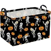 Sanjiaofeng Rectangular Cool Skeleton Man Halloween Storage Bins,Ghost Storage Basket with Handles.Clothers,Books,Gifts Bins.Halloween Party Room Decor(Cool Skeleton)