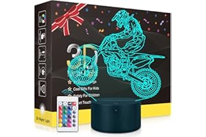 Metplus Dirt Bike Night Light Motocross Lamp, Motorcycle 3D Illusion LED Lights Kids Room Decor Lampeez Birthday Xmas Gift for Boys Girls Men with Remote & Touch Control, Timer, Dimmable,16 Colors