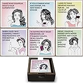 FUNTOPOLY - 6 Funny Wine Coasters with Holder. Perfect Funny White Elephant Gift for Women or Wine Lovers