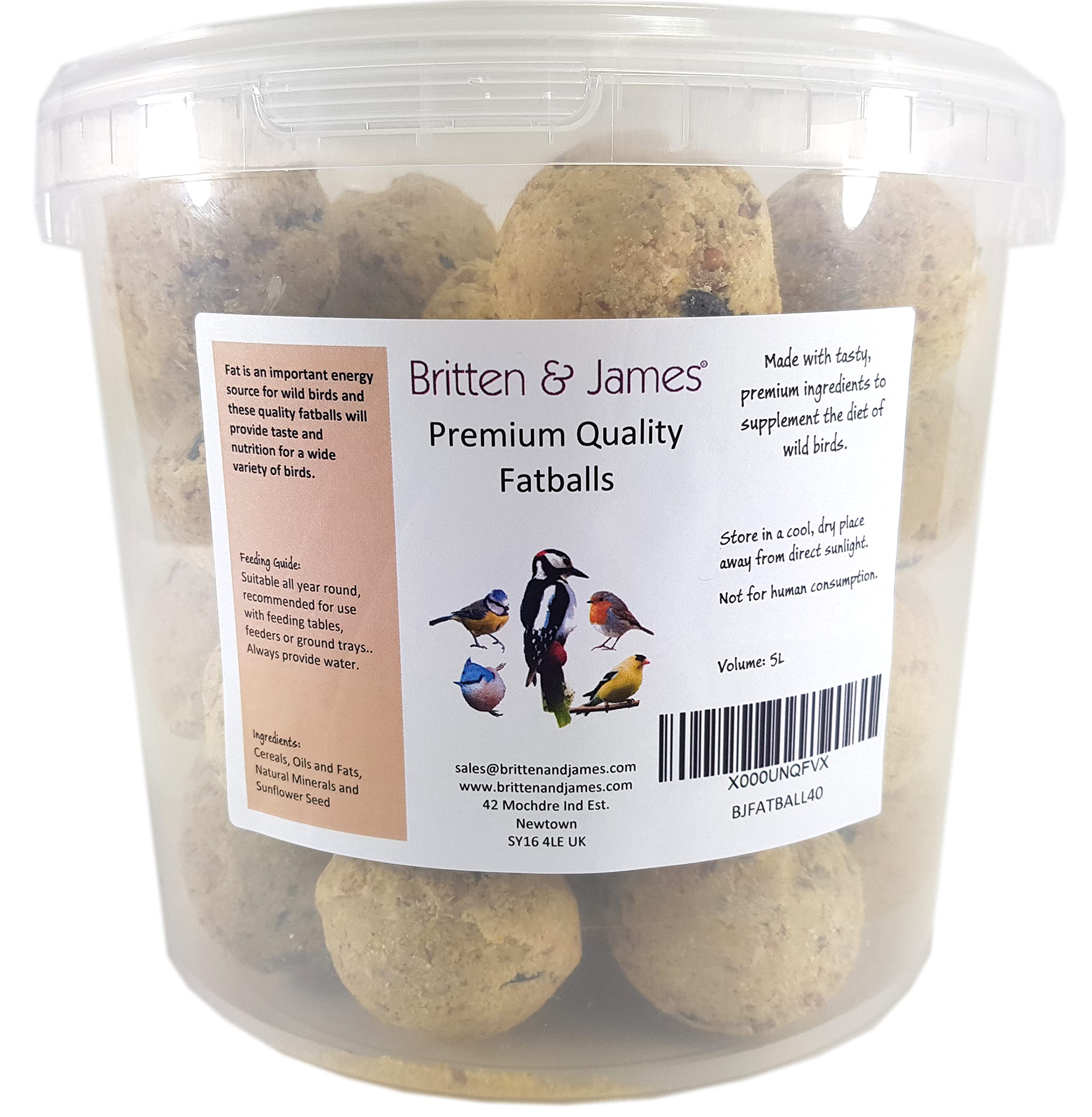 Britten & James Premium Fat Balls for Wild Birds in a Stay Fresh 5L Tub (40 balls)