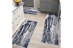 Bsmathom Abstract Kitchen Rugs Sets 3 Piece, Non Skid Kitchen Runner Rug, Farmhouse Kitchen Rugs and Mats Set, Non Slip Washa