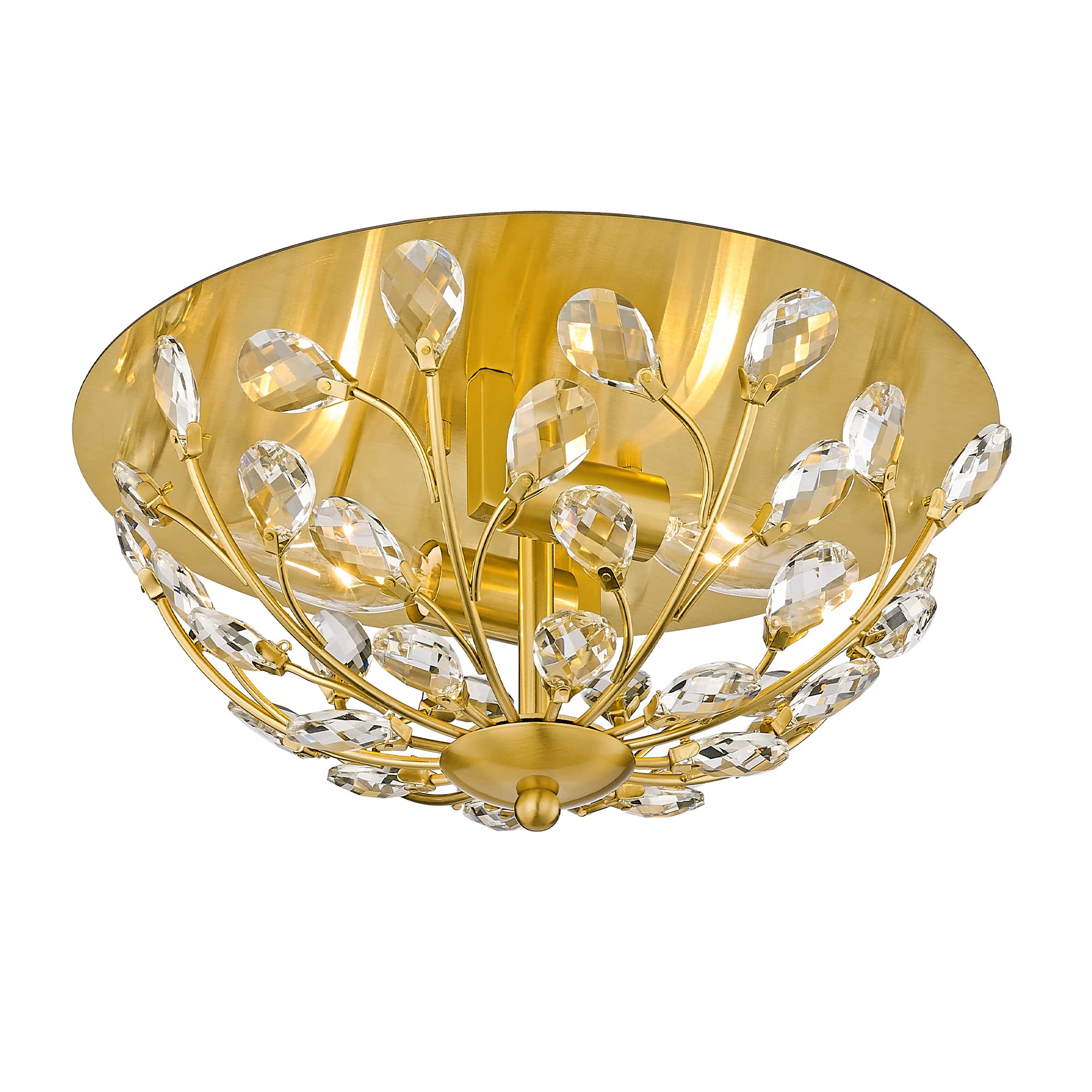 Photo 1 of 12 Inch Crystal Flush Mount Ceiling Light, Gold Light Fixtures Ceiling Mount, Modern Flower Close to Ceiling Lighting for Living Room, Dining Room, Bedroom, Kitchen, Hallway, Entryway, XDD012-2-G-1
