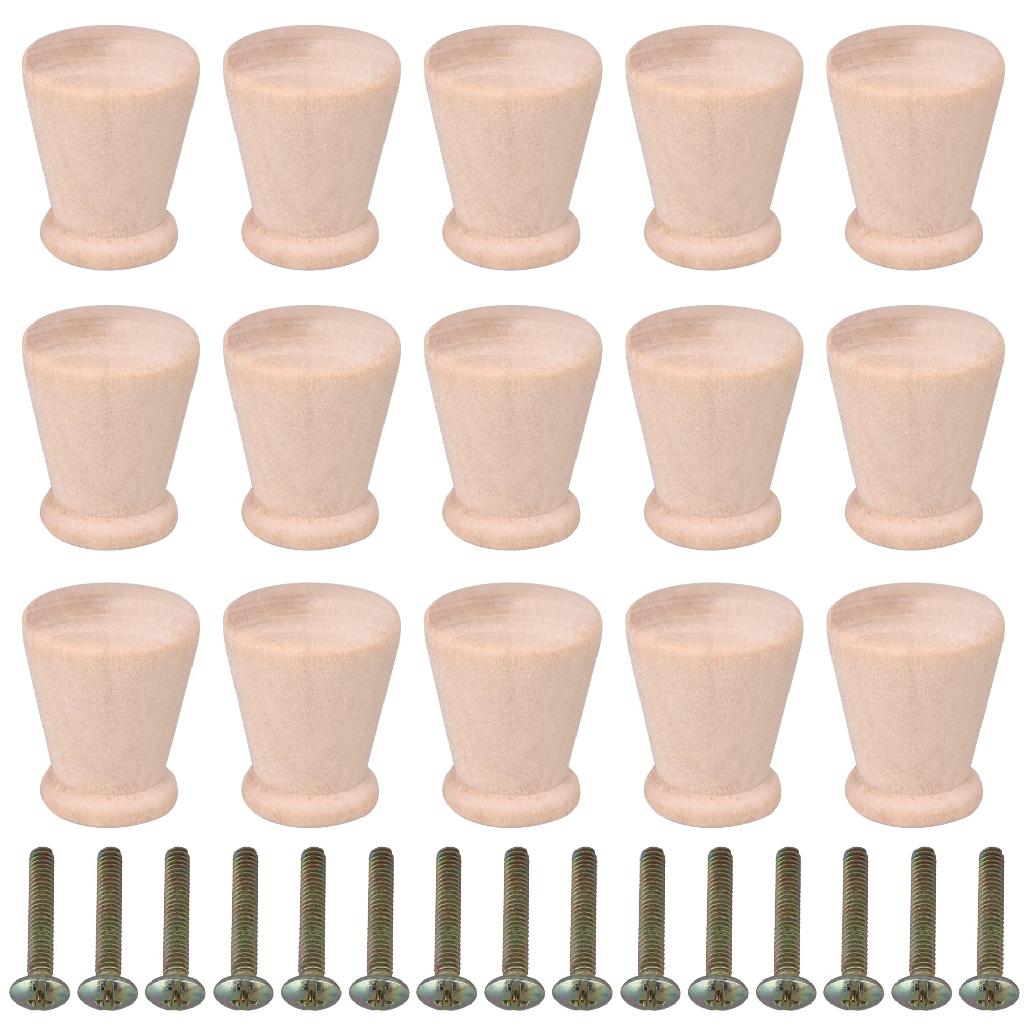 RDEXP 15PCS Tapered Cabinet Door Knobs Wooden Furniture Pull Handles with Screws