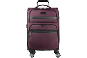 KROSER Softside Expandable Carry On Luggage with Spinner Wheels & Built-in TSA Lock, Durable Suitcase Rolling Luggage with USB Port, Carry-On 20-Inch, Burgundy
