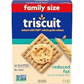 Triscuit Reduced Fat Whole Grain Wheat Crackers, Vegan Snacks, 11.5 oz | Family Size, Vegan Crackers, Lunch Snacks, 100% Whol