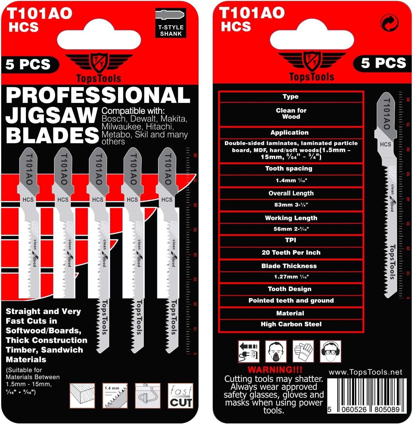 30 x TopsTools JSTTK6A T101B T101BR T101D T101AO T111C T144D Mixed Jigsaw Blades, Black - Image 3