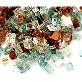 Skyflame 10-Pound Blended Fire Glass for Fire Pit Fireplace Landscaping - 1/4 Inch Reflective Tempered Fireglass Gold, Light Green, Copper