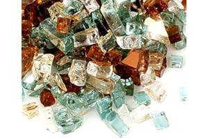Skyflame 10-Pound Blended Fire Glass for Fire Pit Fireplace Landscaping - 1/4 Inch Reflective Tempered Fireglass Gold, Light Green, Copper