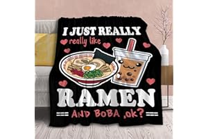 VIRUDHAKA Ramen Boba Blanket Anime Fleece Throws, Kawaii Gift for Girls Teen Loves Noodles Bubble Tea 40x50 Inches Super Soft Lightweight Flannel Blankets, Suitable for All-Season and Bed Sofa