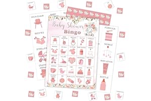 Mueddur Baby Shower Bingo Card, Pink Elephant Bingo Game for Adults Large Group Family, Blush Pink Floral Elephant Game Kit for Gender Reveal Party, Holiday Games for 24 Players -12