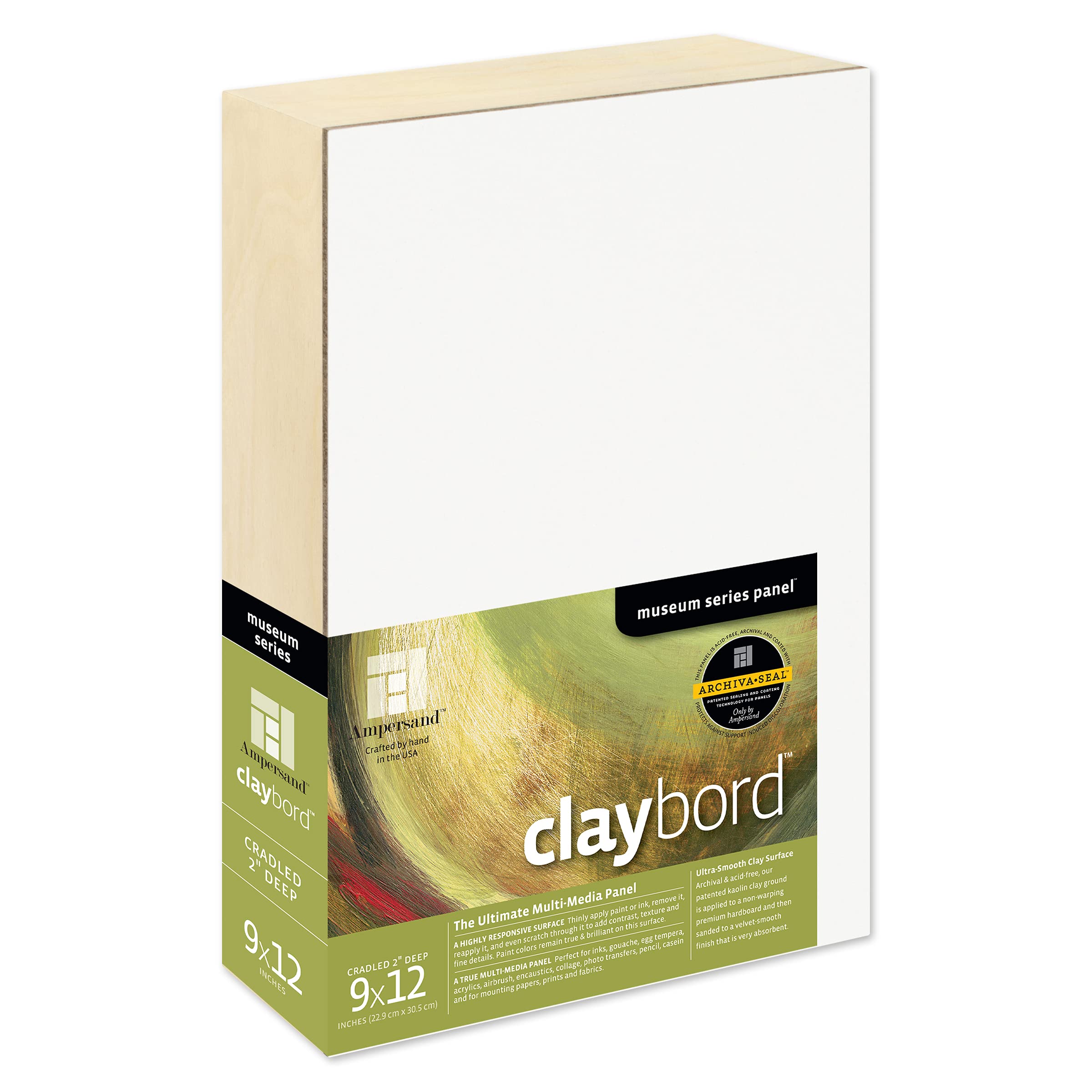 Photo 1 of Ampersand Art Supply Wood Painting Panel: Museum Series Claybord, 9" x 12", 2" Cradled Profile
