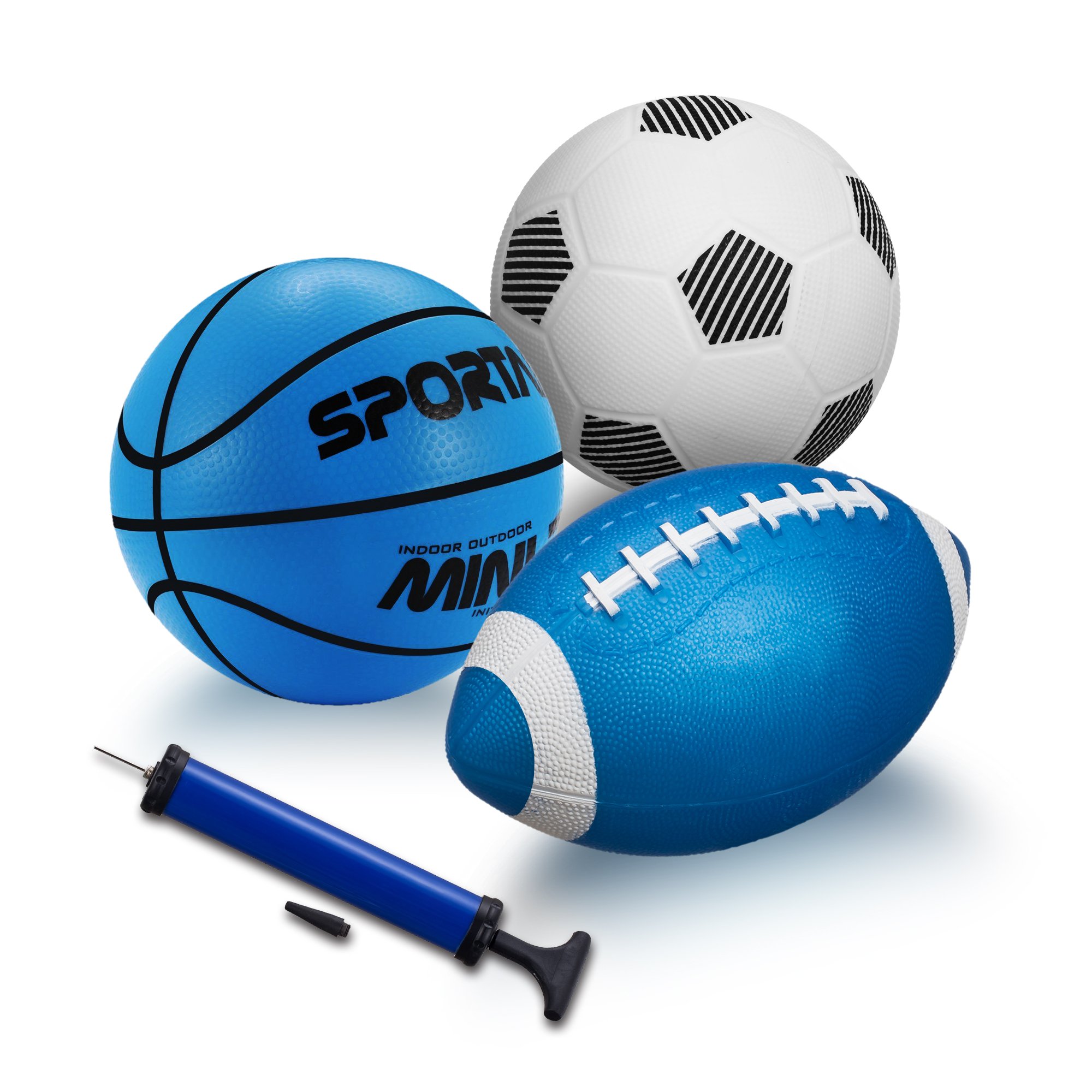 Sports Toy Ball Set for Toddlers,Soft Inflate Bouncy Balls for Kids Playground Outdoor Indoor Family Games(Includes 5 inch Basketball,5 inch Soccer,8.5 inch Football,Pump) Pack of 3