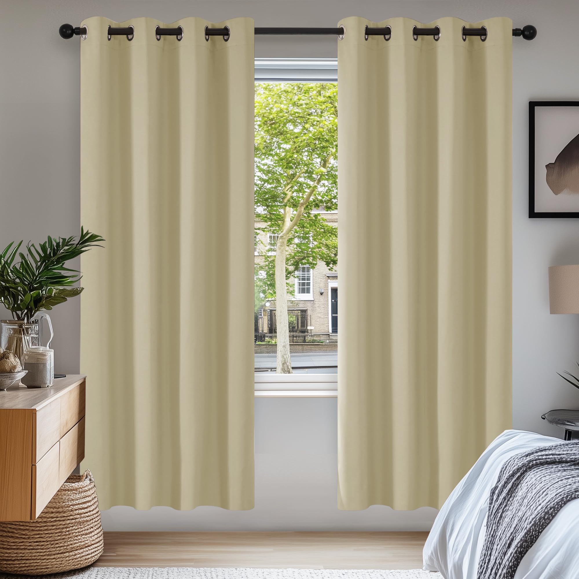 Deconovo Window Decoration Super Soft Thermal Insulated Eyelet Room Darkening Curtains for Bedroom Beige 46x84 Inch 2 Panels