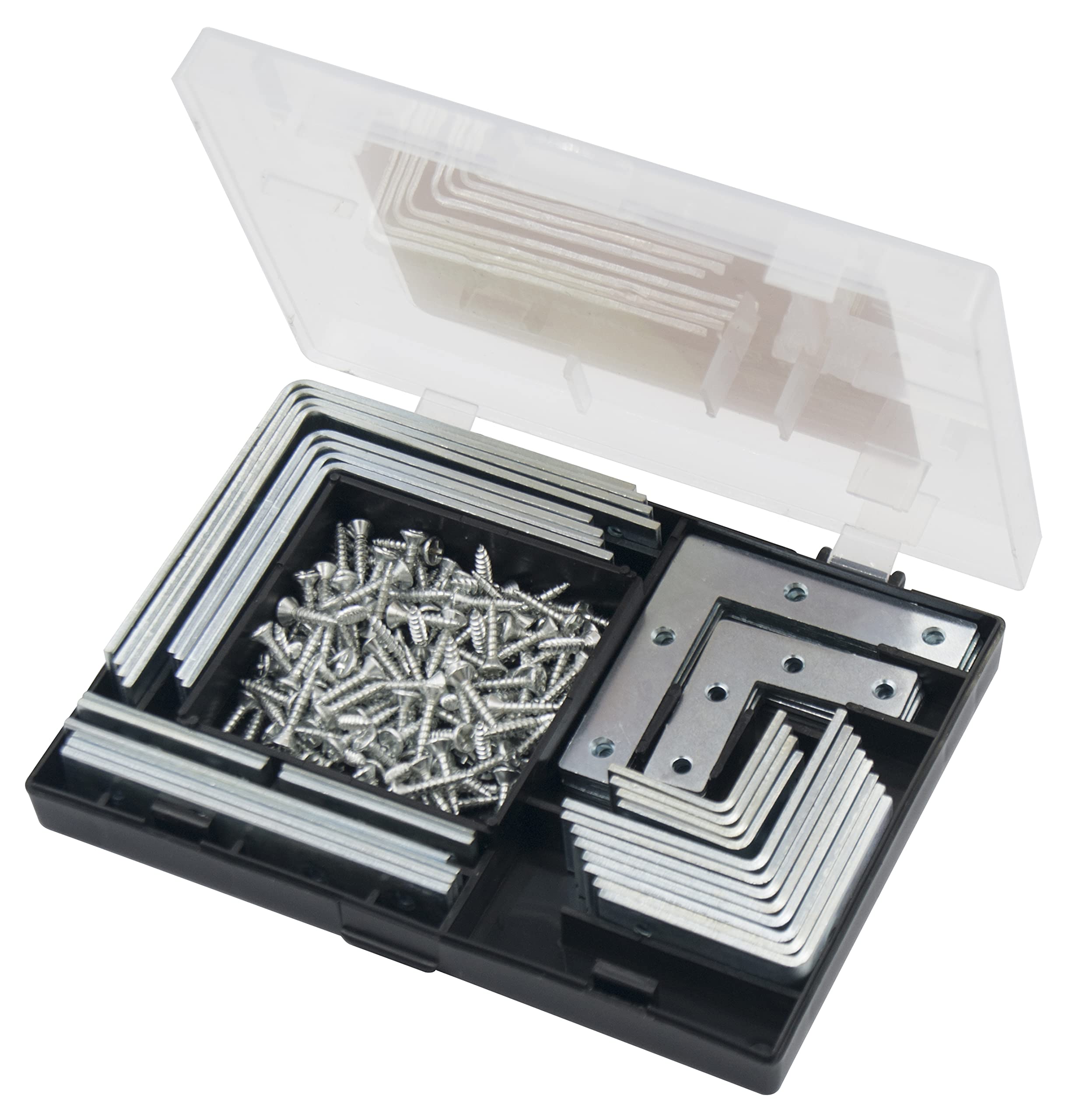 Amtech S6235 Bracket Repair Set with Assorted Angle Brackets and Flat Brackets for Wood, Plus Pozi Screws, 180pc