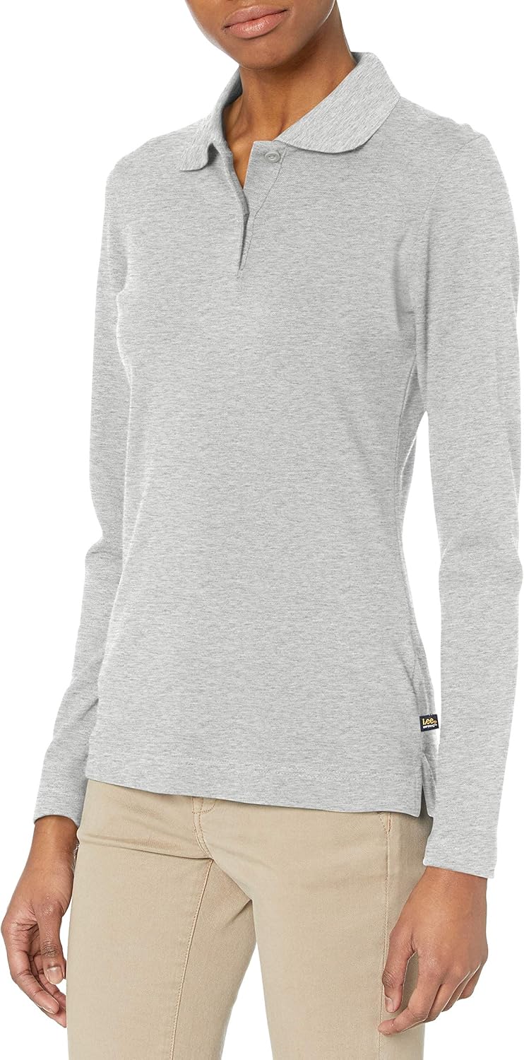 Lee Women's Long Sleeve Stretch Pique Polo Shirt at  Women’s Clothing store