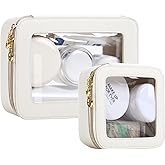 JRQCSJY Leather Clear Makeup Bags Set - Travel Clear Cosmetic Bag Case with Zipper, Transparent TSA Approved Toiletry Bags for Travel Essentials Car Accessories for Women (White, S+M)