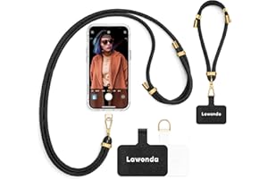 Lawonda 2 Pads Phone Lanyard Adjustable Crossbody Cell Phone Neck Strap Universal Mobile Phone Wrist Lanyard + 2pcs Cellphone Patch Tether Tab for Travel Essentials Black