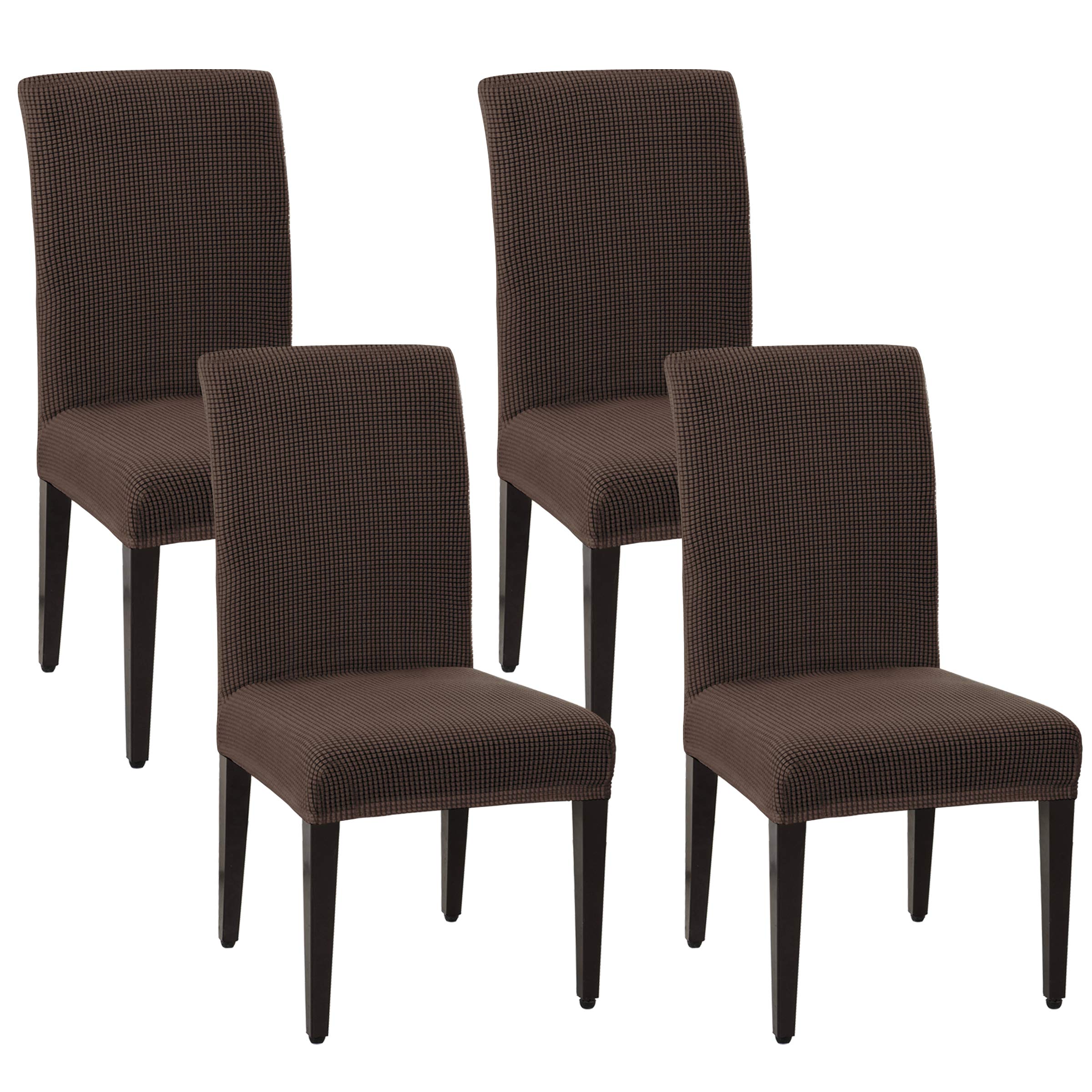 SU SUBRTEX Stretch Dining Chair Covers for Dining Room Chairs Jacquard Chair Slipcovers Removable Washable Short Dining Chair Protector for Party/Wedding, Dark Brown, 2pcs, VCUKSBTYZ009