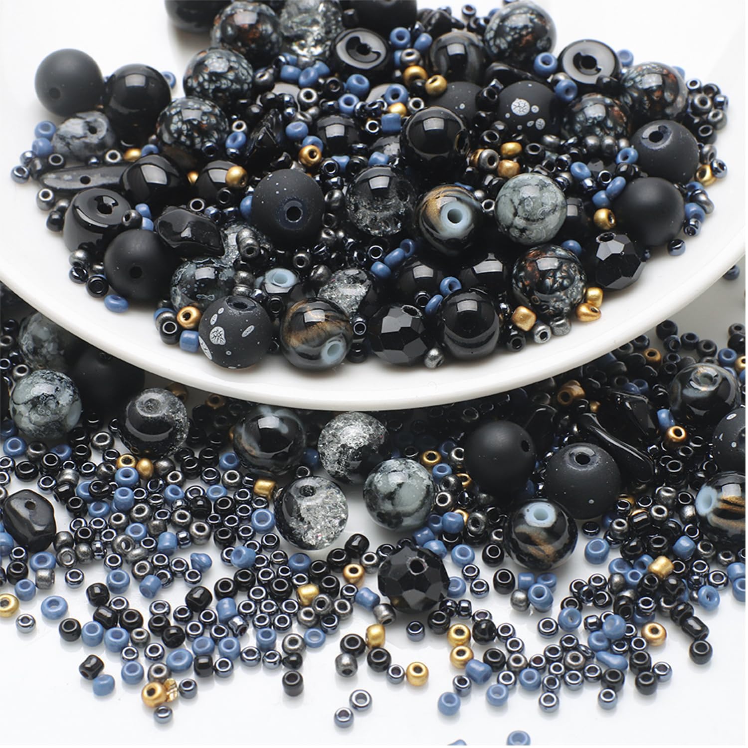 UHOMENY Round Spacer Beads - Mixed Colour Glass Crystal Beads Assorted Charms for Bracelet Making Kits, Jewelry, Necklace, Key Chains, Earrings (Black) — image 1