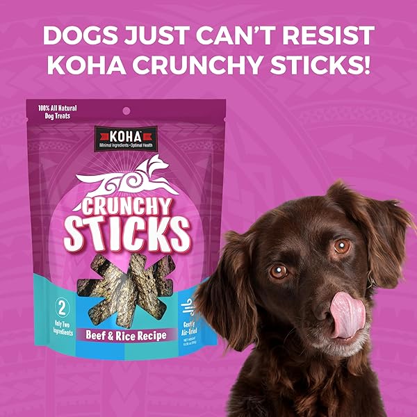 KOHA PET CRUNCHY STICKS BEEF & WHITE RICE RECIPE, 2 INGREDIENT DOG TREATS FOR SENSITIVE STOMACHS, TASTY TREATS FOR DOGS