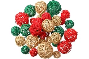 Patelai 36 Pcs Wicker Rattan Balls Decorative Balls for Vase Centerpiece Bowls Orbs Filler for Home Decor,4 Sizes(Red, Green, Gold)