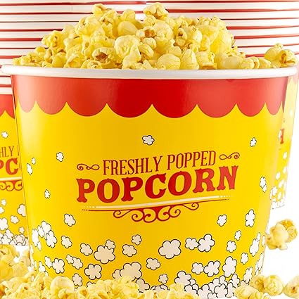Amazon Co Jp 漏れ防止 超耐久性 85オンス ポップコーンバケツ 50個パック グリース防止 使い捨て ポップコーンタブ クールなデザイン 究極の映画館アクセサリー 大型容器 パーティーやイベントに最適 ホーム キッチン