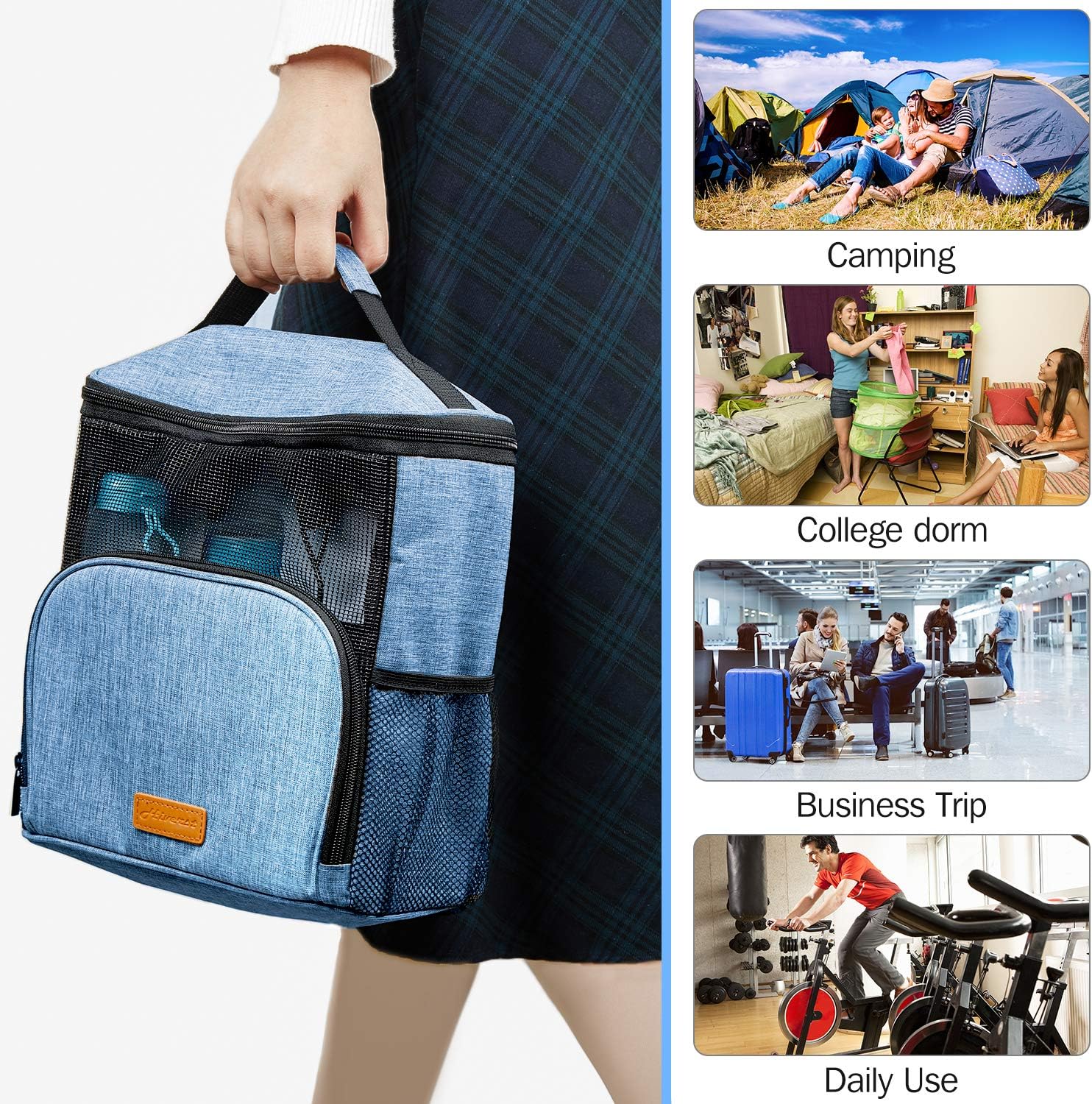 Hiverst Hanging Toiletry Bag, Shower Caddy Tote Bag (Updated Version, Full Size Bottle Compatible), Bath Organizer for College Dorms, Gym, Camp, Women Men, with Funny Luggage Tag: Home & Kitchen
